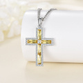 wholesale 925 Sterling Silver Cross Pendant Necklace With Yellow Cubic Zirconia For Women-0-4